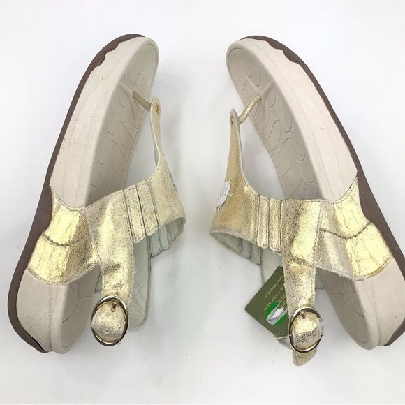 Hotter JAVA Metallic Shimmer Gold Cream Thong Toe Slingback Comfort Sandals NEW - Picture 6 of 16